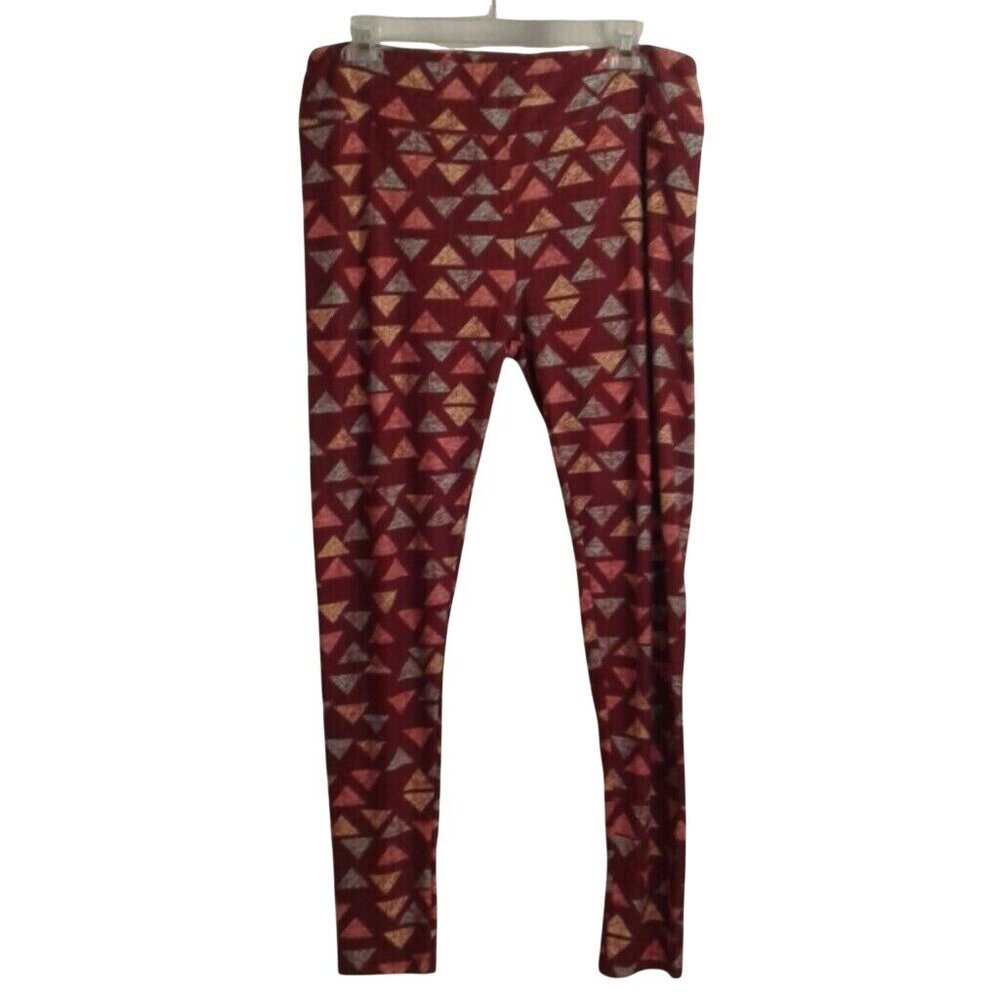 Lularoe TC L Tall Curvy 12 18 XL Leggings Burgundy Geometric Triangle Stretchy
